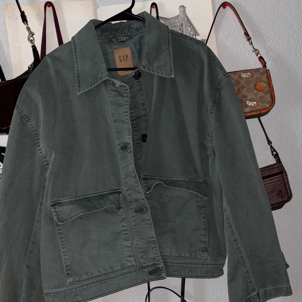Gap Olive Utility Jacket With Front Patch Pockets - image 1